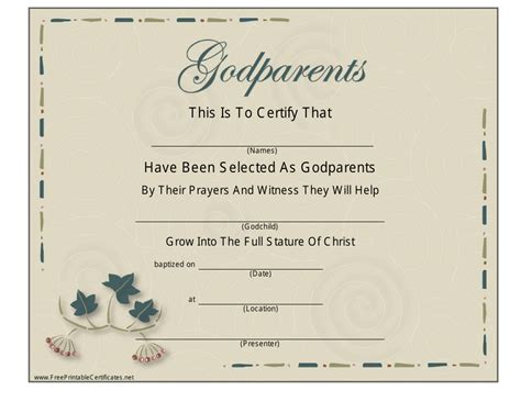 Free Printable Godparent Certificate